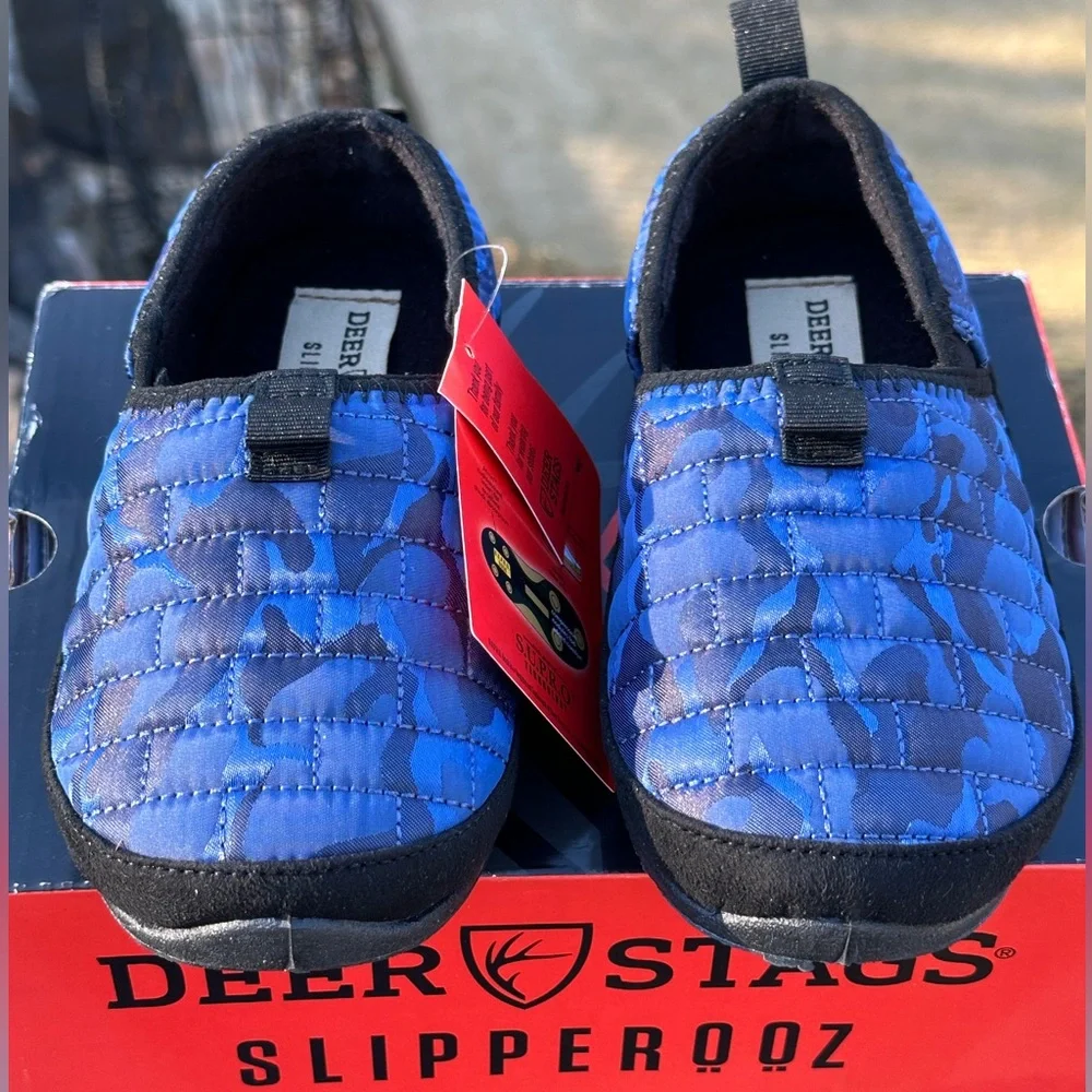 NEW Youth Kids Deer Stags Indoor/Outdoor Blue Camo Slippers Shoes - Size 13
